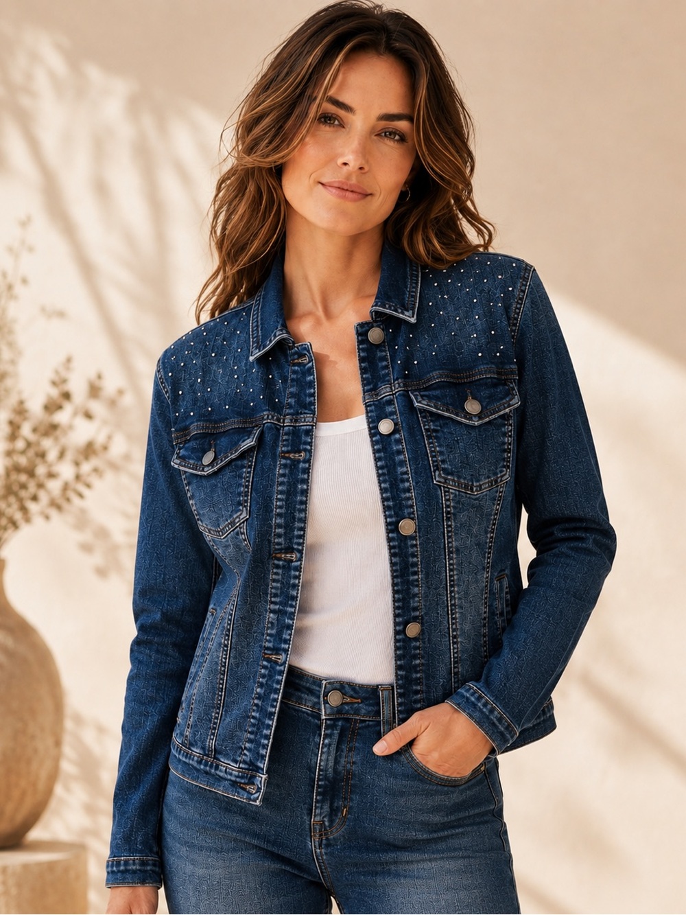 Juicy Couture Studded Stretch Denim Jacket XL NWT Y2K Rhinestone